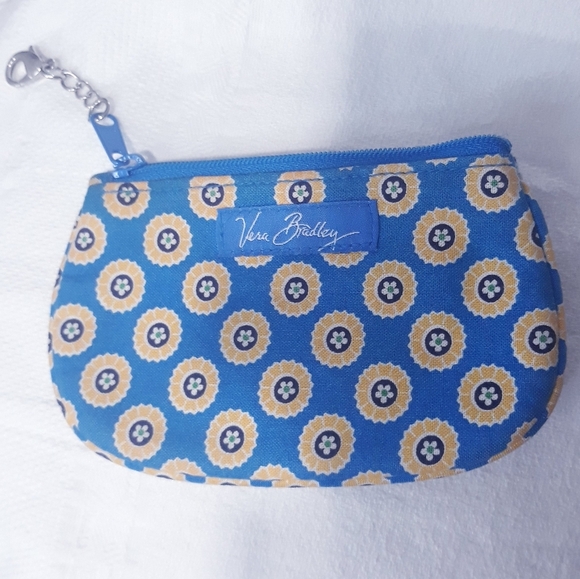Vera Bradley Blue and Yellow Patterned ID  Case In Blue and Yellow Change Wallet - Picture 2 of 6